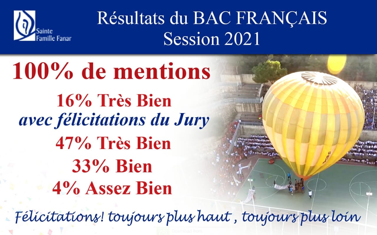 Bac français au Liban 100 de réussite SAINTE FAMILLE VILLEFRANCHE
